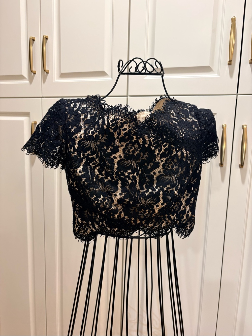 Lover Australian Designer Black Floral Lace Short Sleeve Crop